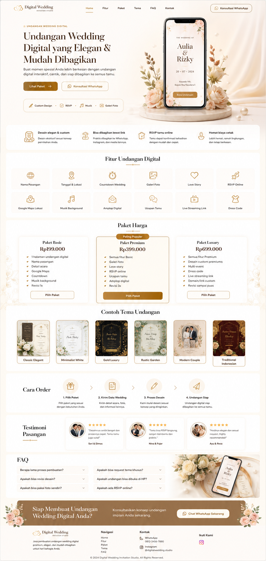 Contoh website undangan wedding dalam tampilan laptop
